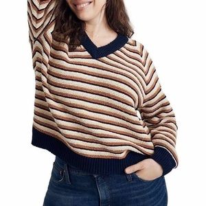 Madewell Arden V-Neck Crop Pullover Sweater in Stripe